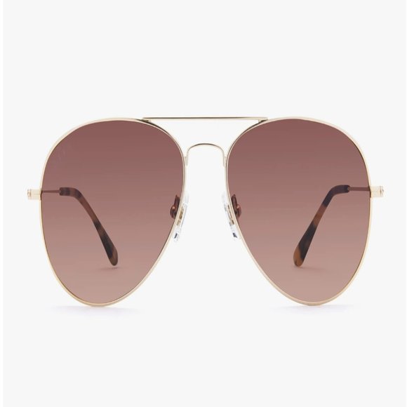NEW Diff Eyewear Cruz Aviator Sunglasses in Brushed Gold Brown - Picture 2 of 3